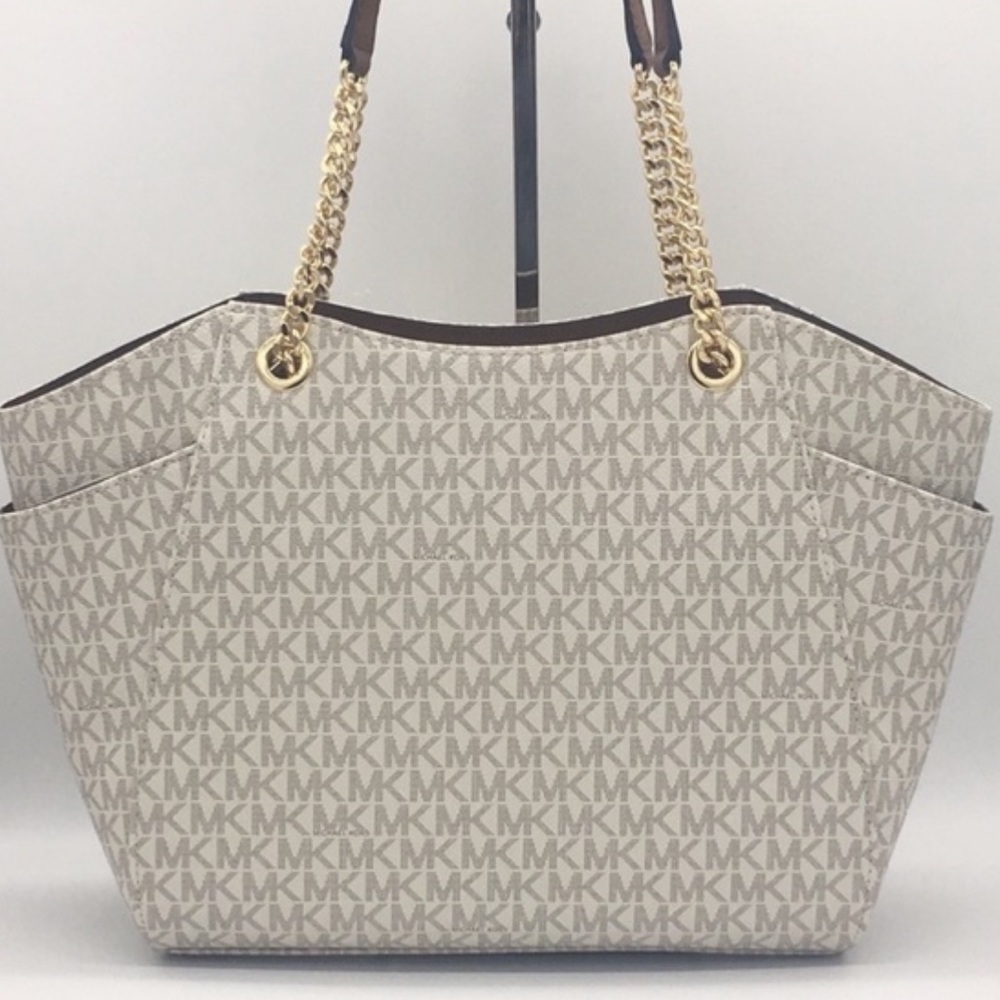 MICHAEL KORS LG CHAIN SHOULDER TOTE VANILLA - Picture 9 of 16